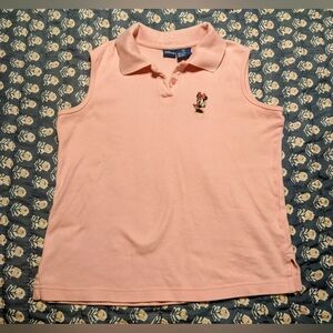 Disney Vintage Minnie Mouse Sleeveless Embroidered Cotton Polo Shirt sz M